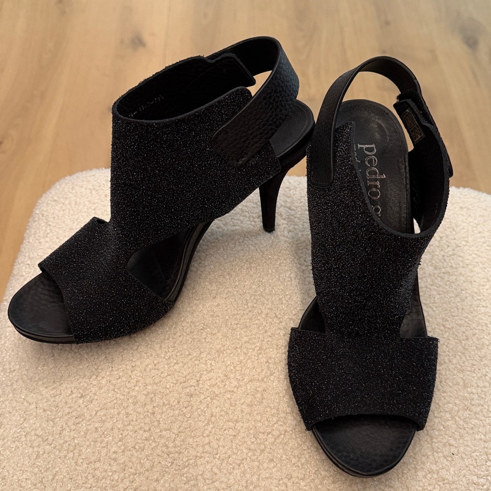 Pedro Garcia Sparkling Black Heeled Sandals